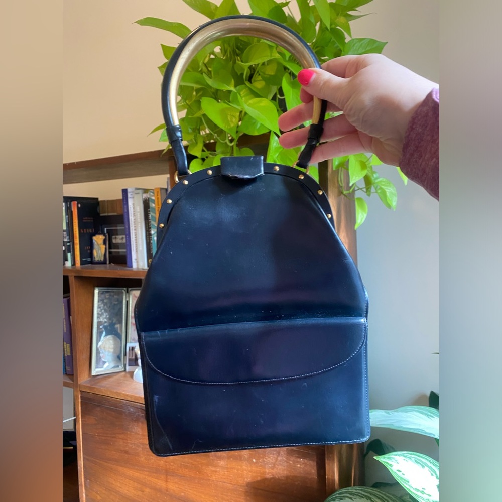 Saks fifth avenue vintage navy blue leather purse